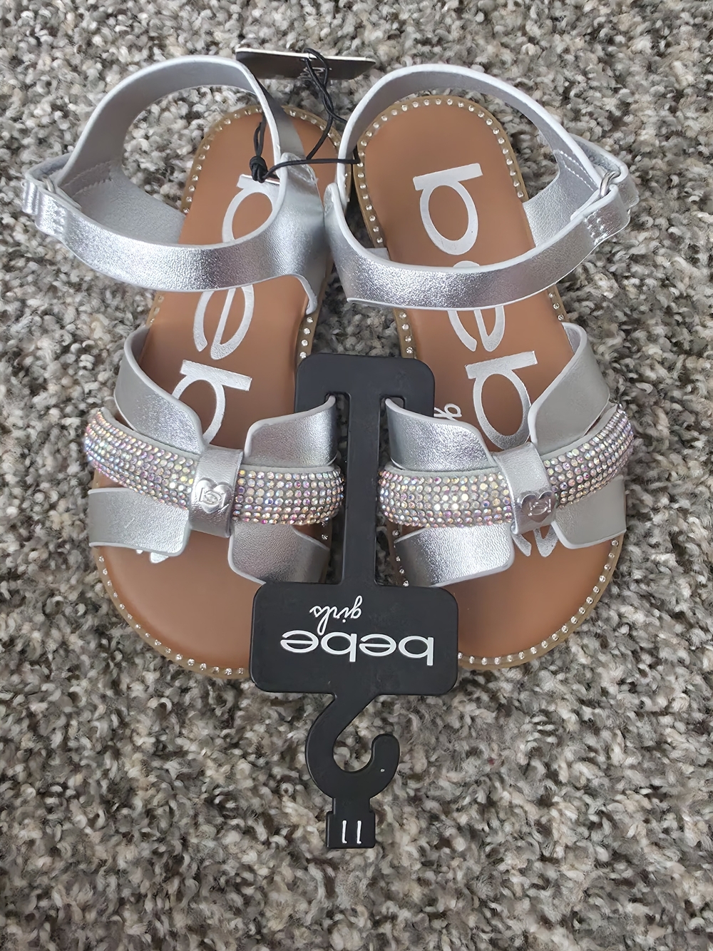 bebe Silver Girls Rhinestone Bow Sandals